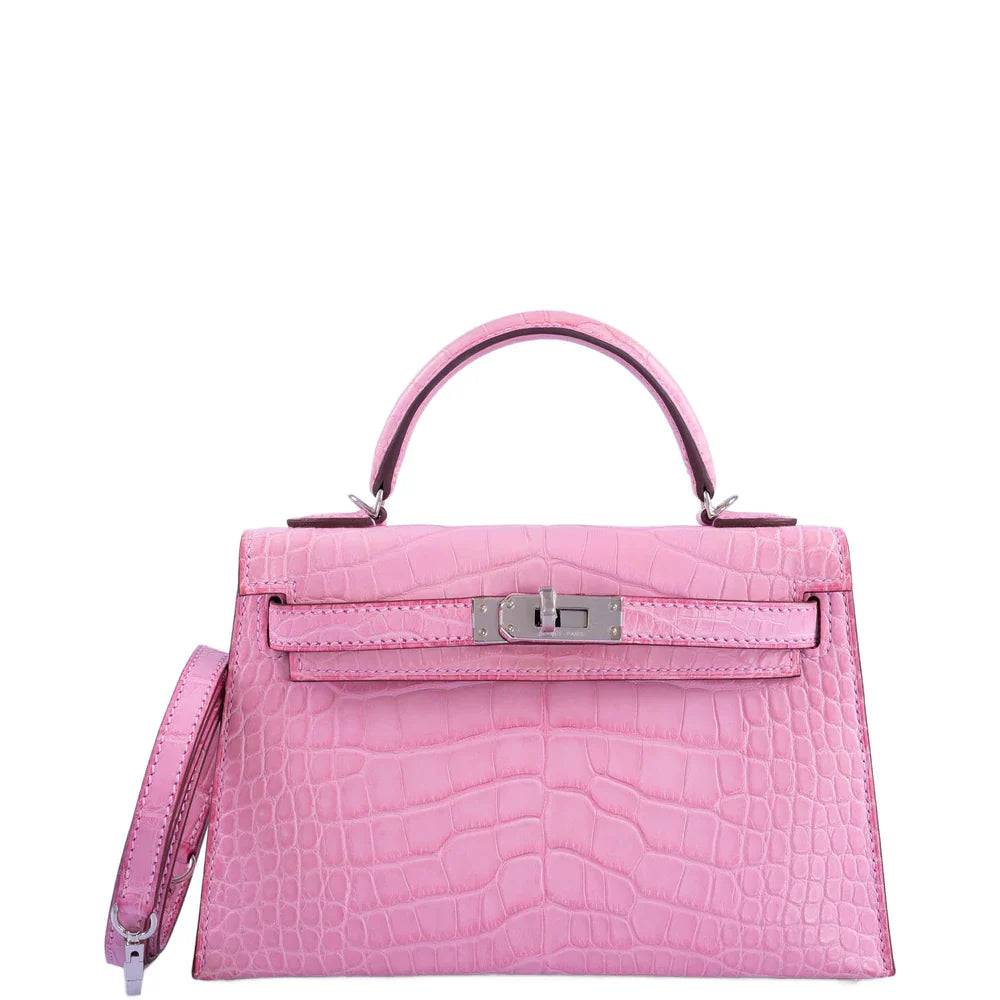 KELLY MINI 20 SELLIER BUBBLEGUM 5P PINK MATTE ALLIGATOR PALLADIUM HARDWARE