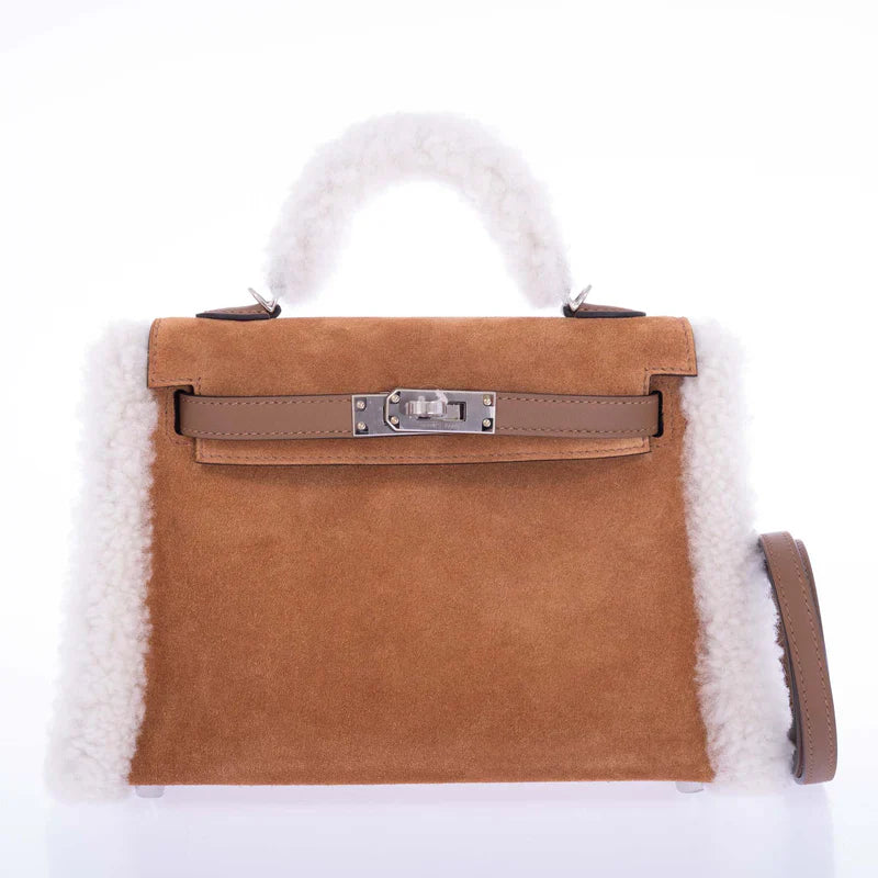 Teddy Mini Kelly 20 Chamois Grizzly, Alezan Swift and Ecru Mouton Shearling Palladium