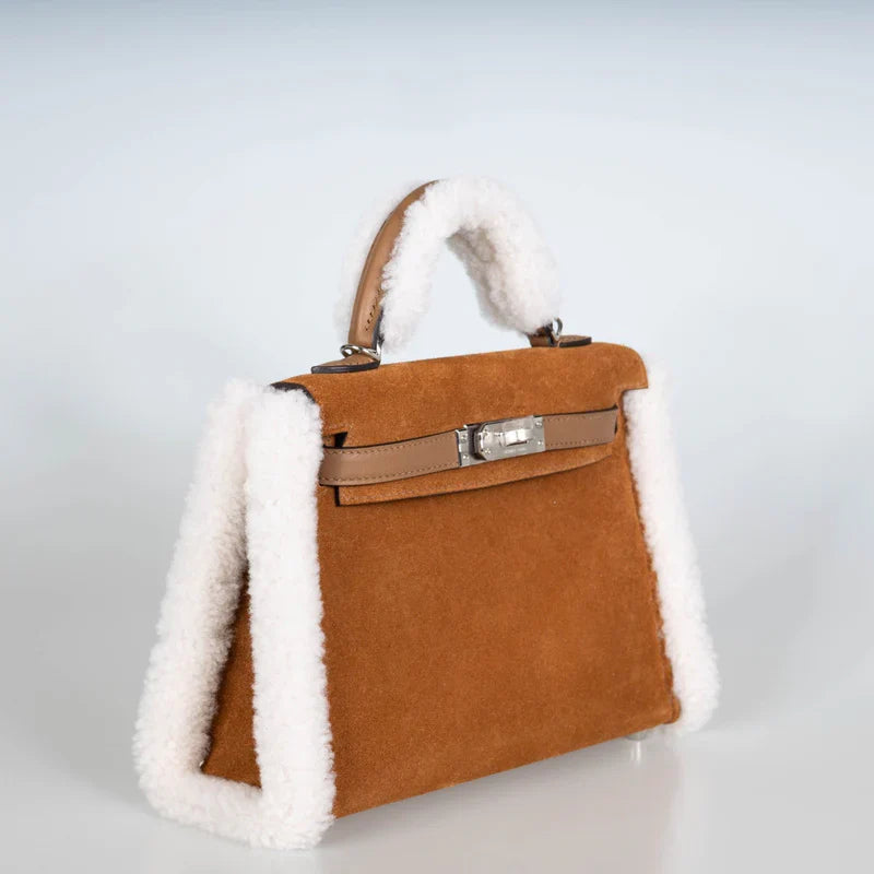 Teddy Mini Kelly 20 Chamois Grizzly, Alezan Swift and Ecru Mouton Shearling Palladium