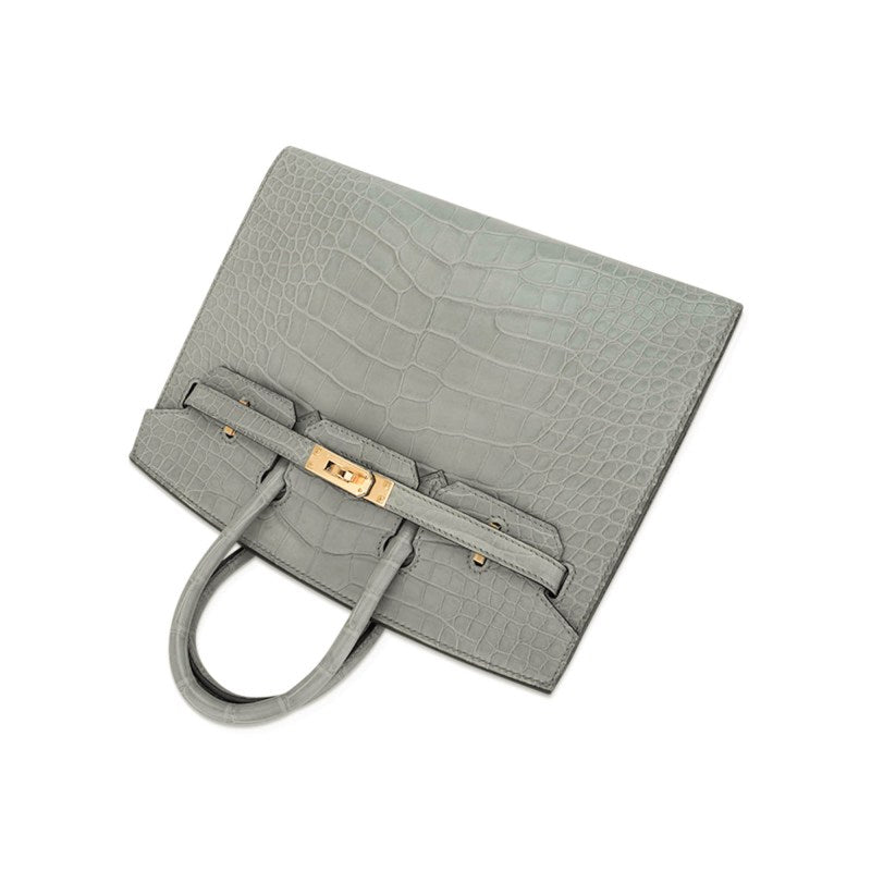 Birkin 25 Bag Gris Ciment Matte Alligator with Gold Hardware